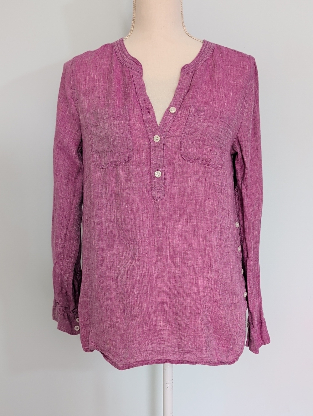 Talbots 100% Linen Henley Tunic in Magenta Coastal Grandma Beach Casual